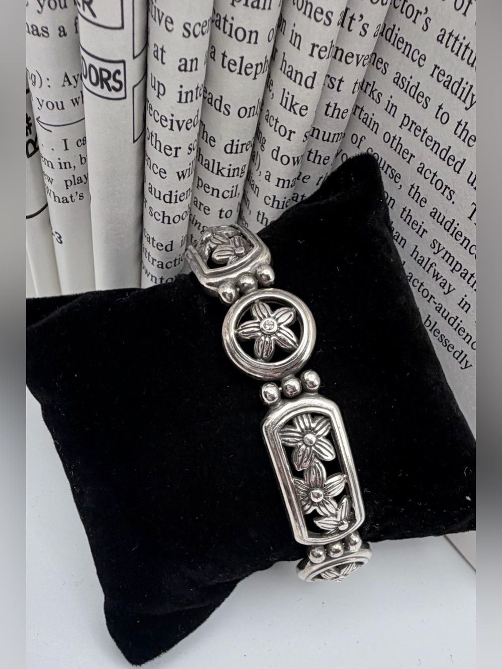 Brighton Vintage Silver Floral Link Bracelet- retired